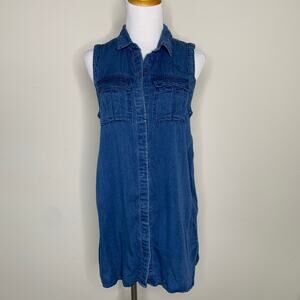 Dark Denim Chambray Shift Dress Small Sleeveless Sz Small